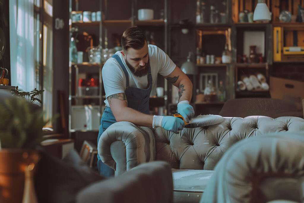 portrait man doing household chores participating cleaning home